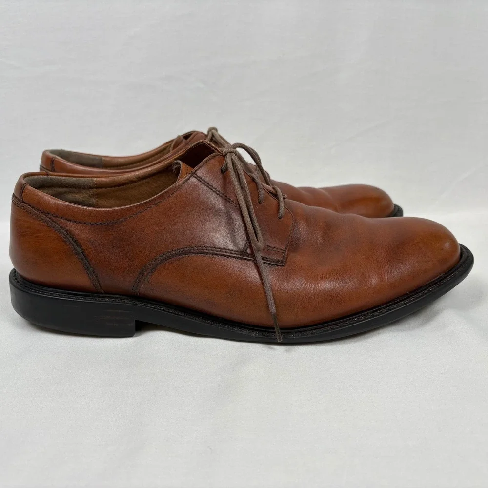 Johnston & Murphy Derby Shoes 9.5M Tan Leather Plain Toe 20-3360 Business Dress‎